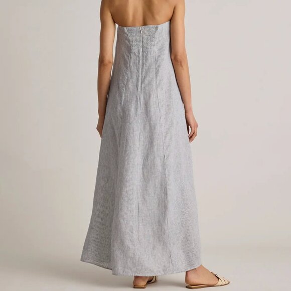 (Quince) 100% European Linen Strapless Maxi Dress - Blue Pinstripe - Picture 3 of 11